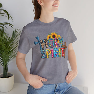 Colorful Holy Spirit T-Shirt for Women, Christian Graphic Tee with Cross & Sunflower, Faith-Based Inspirational Shirt Gift