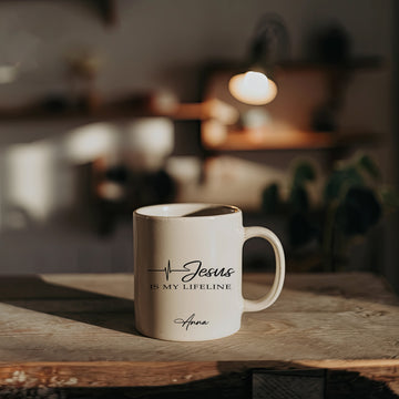 Jesus Is My Lifeline Mug, Personalized Christian Coffee Cup, Faith Mug for Her, Religious Gift, Custom Name Mug, Mom Gift Idea