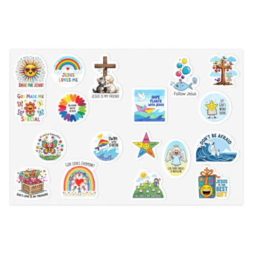 STK34 Christian Kids Sticker Combo – Bible Verse Vinyl Stickers for Children, Faith Based Gifts, Waterproof Jesus Stickers Set