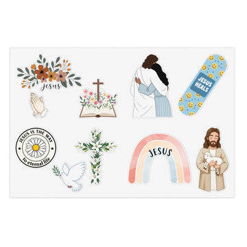 STK67 Christian Sticker Pack – Faith-Based Waterproof Vinyl Stickers for Laptop, Water Bottle, Bible Journal – Jesus Heals, Cross, Dove, Rainbow