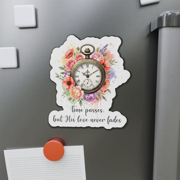STK24 Time Passes But His Love Never Fades Sticker β Christian Vinyl Decal β 3 Inch Waterproof Faith Quote Sticker for Laptop, Water Bottle, Notebook