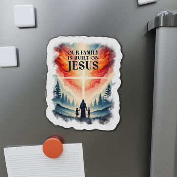 STK35 Our Family Is Built on Jesus Christian Sticker – Faith Quote Waterproof Vinyl Decal for Laptop, Water Bottle, Notebook – Inspirational Religious Gift
