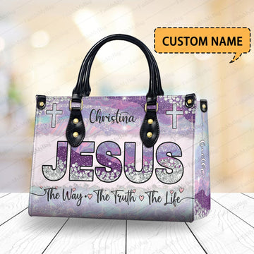 HB120 Custom Name Christian Handbag – Jesus The Way The Truth The Life Bag for Women – Religious Gift Purse – Faith-Based Tote with Cross Design