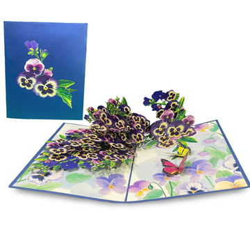 Mother's Day 3D Flower Card โ Purple Pansy Pop Up Card with Butterfly โ Unique Floral Greeting Card for Mom