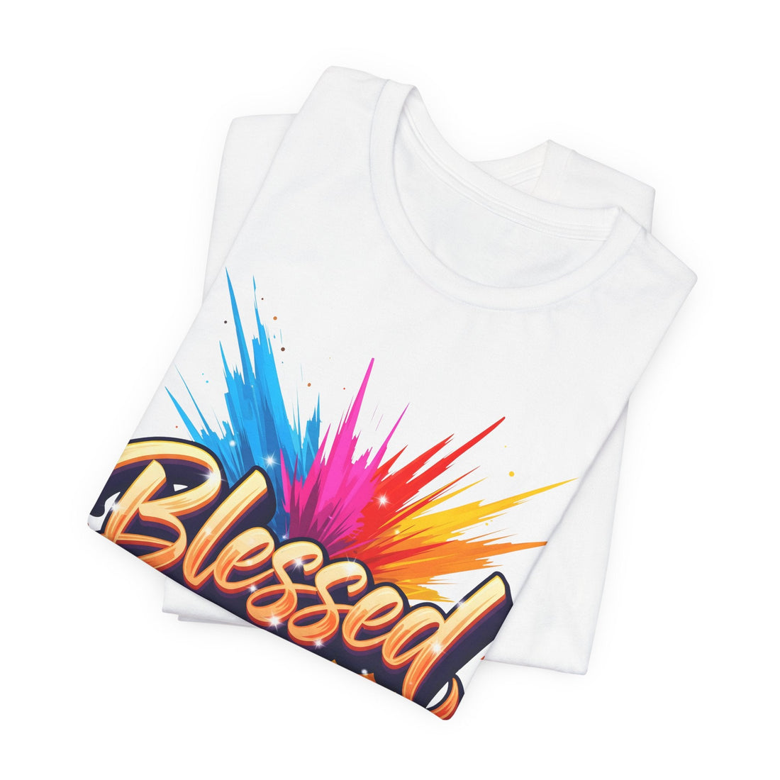Blessed Shirt Christian Faith Tee – Colorful Splash Jesus Graphic T-Shirt – Inspirational Unisex Gift for Believers