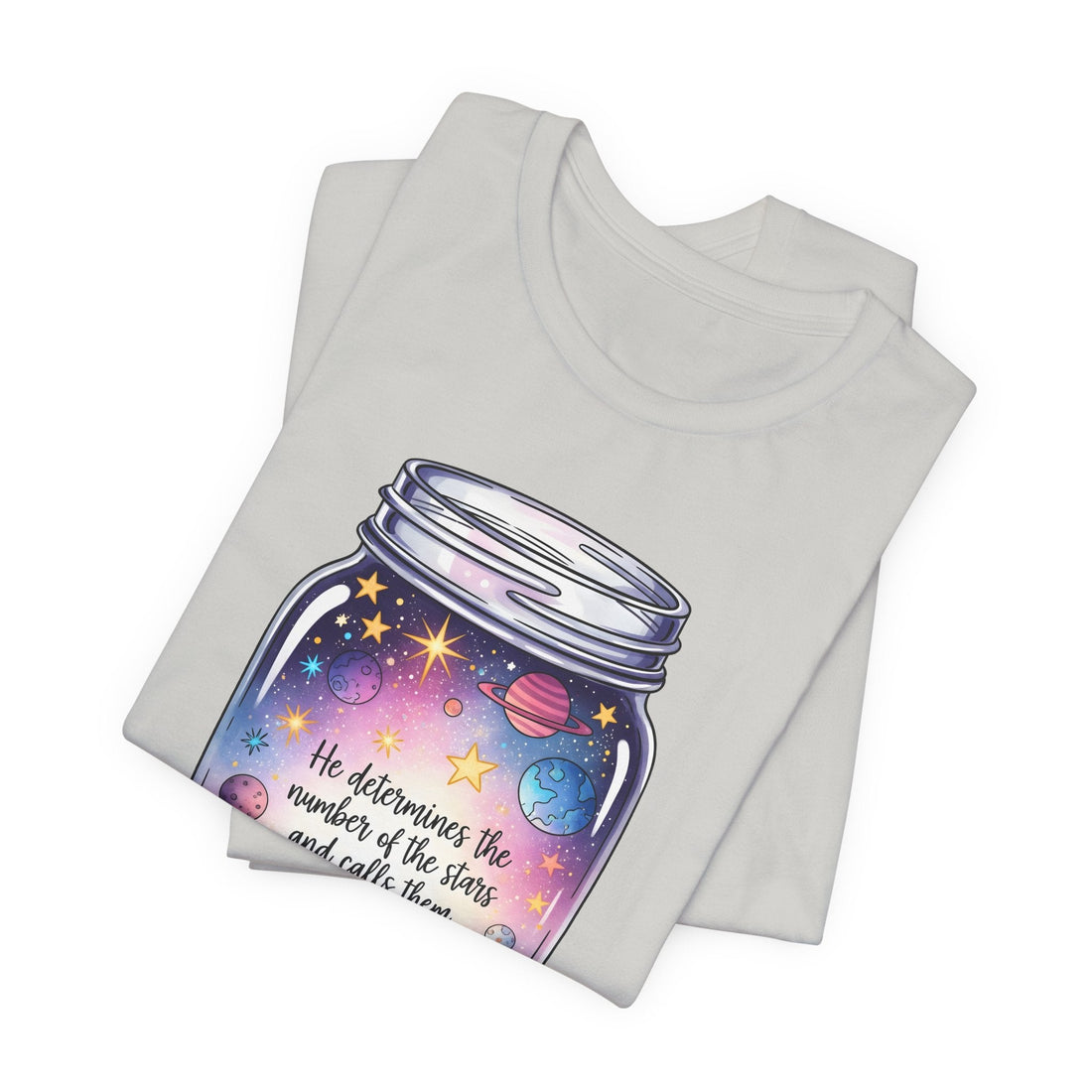 Psalm 147:4 Shirt, Christian Star Jar Shirt, Bible Verse Galaxy Tee, He Calls Them by Name T-Shirt, Scripture Gift for Women