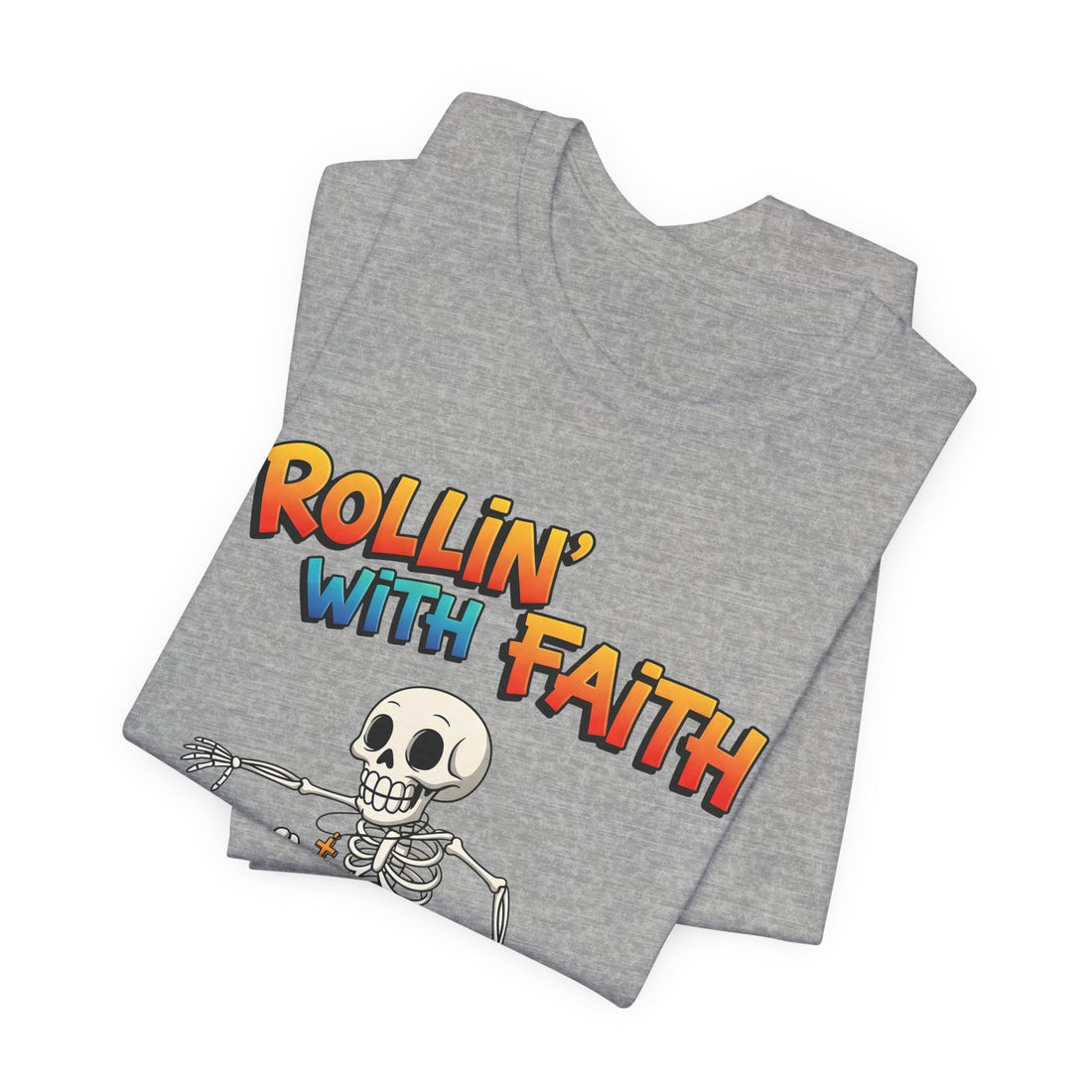 Rollin With Faith Skeleton Shirt, Christian Skateboard Tee, Funny Religious Graphic Shirt, Youth Christian Streetwear Gift