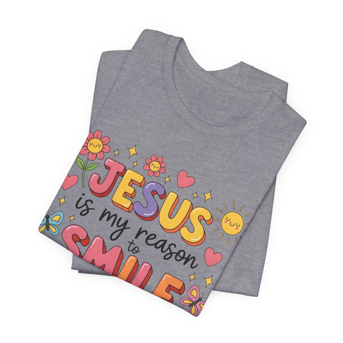 Jesus Is My Reason to Smile T-Shirt – Christian Graphic Tee for Women, Faith Shirt, Bible Verse Tee, Religious Apparel Gift