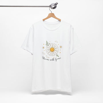 Bloom With Grace Shirt, Daisy Flower Christian T-Shirt, Inspirational Floral Tee, Faith Graphic Tee for Women, Positive Quote Shirt