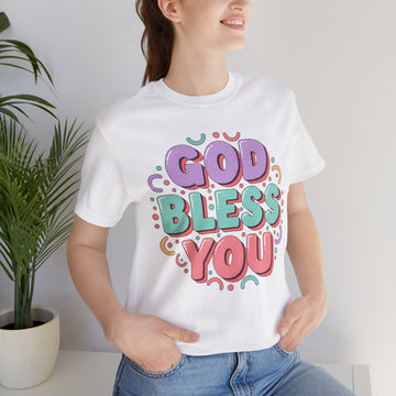 God Bless You Christian T-Shirt, Colorful Faith Graphic Tee, Inspirational Bible Verse Shirt for Women, Cute Christian Gift Idea