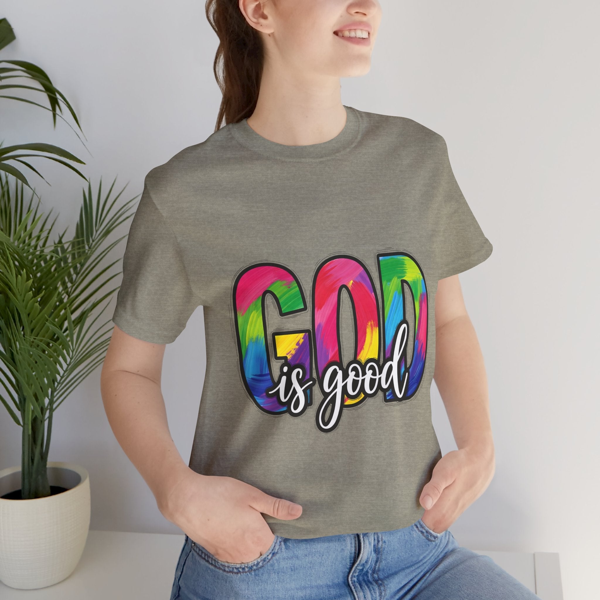 God Is Good Shirt, Rainbow Brush Stroke Christian Tee, Faith Graphic Shirt, Inspirational Religious T-Shirt, Unisex Bible Verse Tee