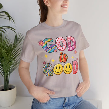 God Is Good Shirt, Christian Graphic Tee, Smiley Face T Shirt, Colorful Jesus Shirt, Retro Faith Shirt, Unisex Christian Top