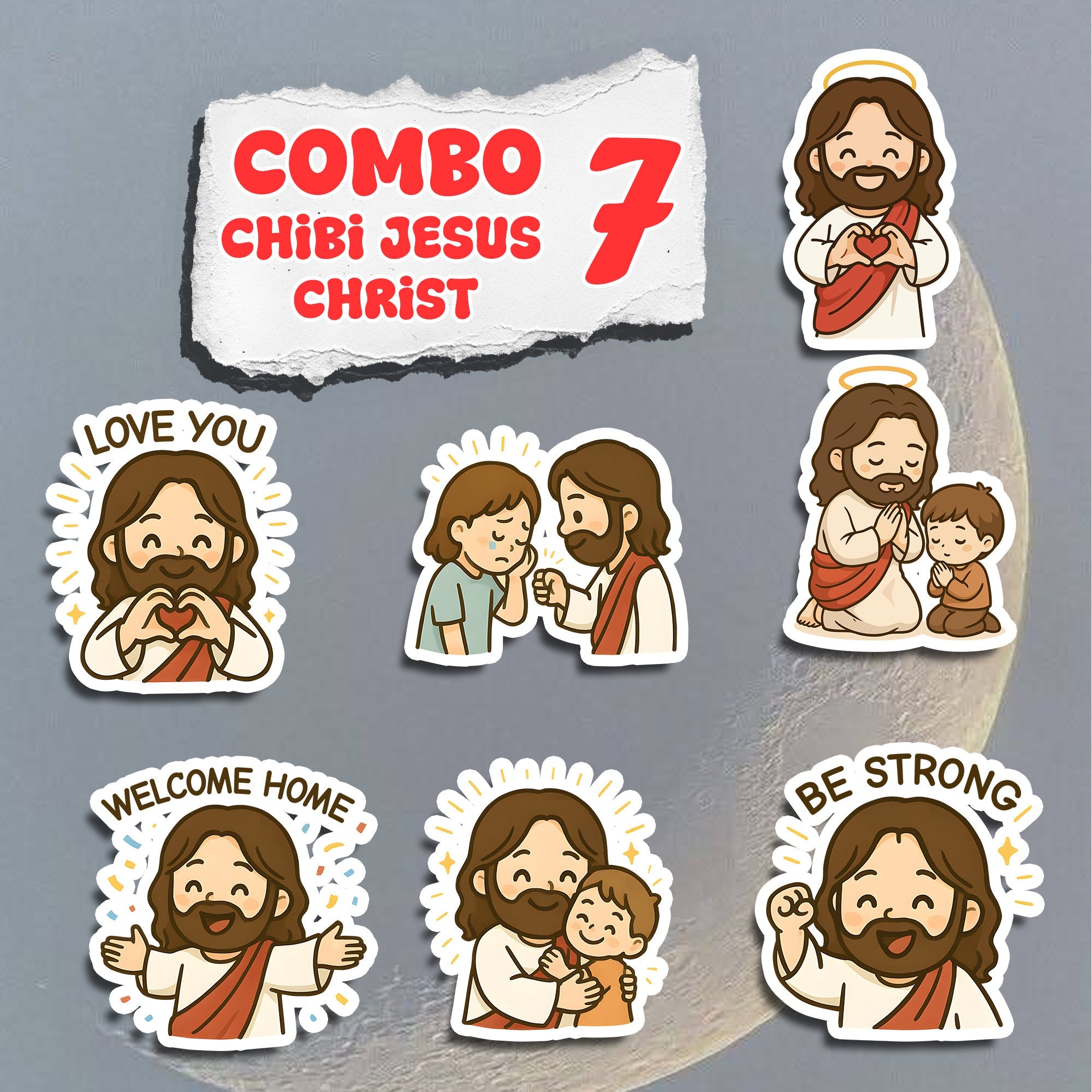 STK63 Cute Jesus Sticker Sheet – Christian Vinyl Faith Stickers for Laptop, Journal, Water Bottle – Inspirational Gift for Kids and Teens