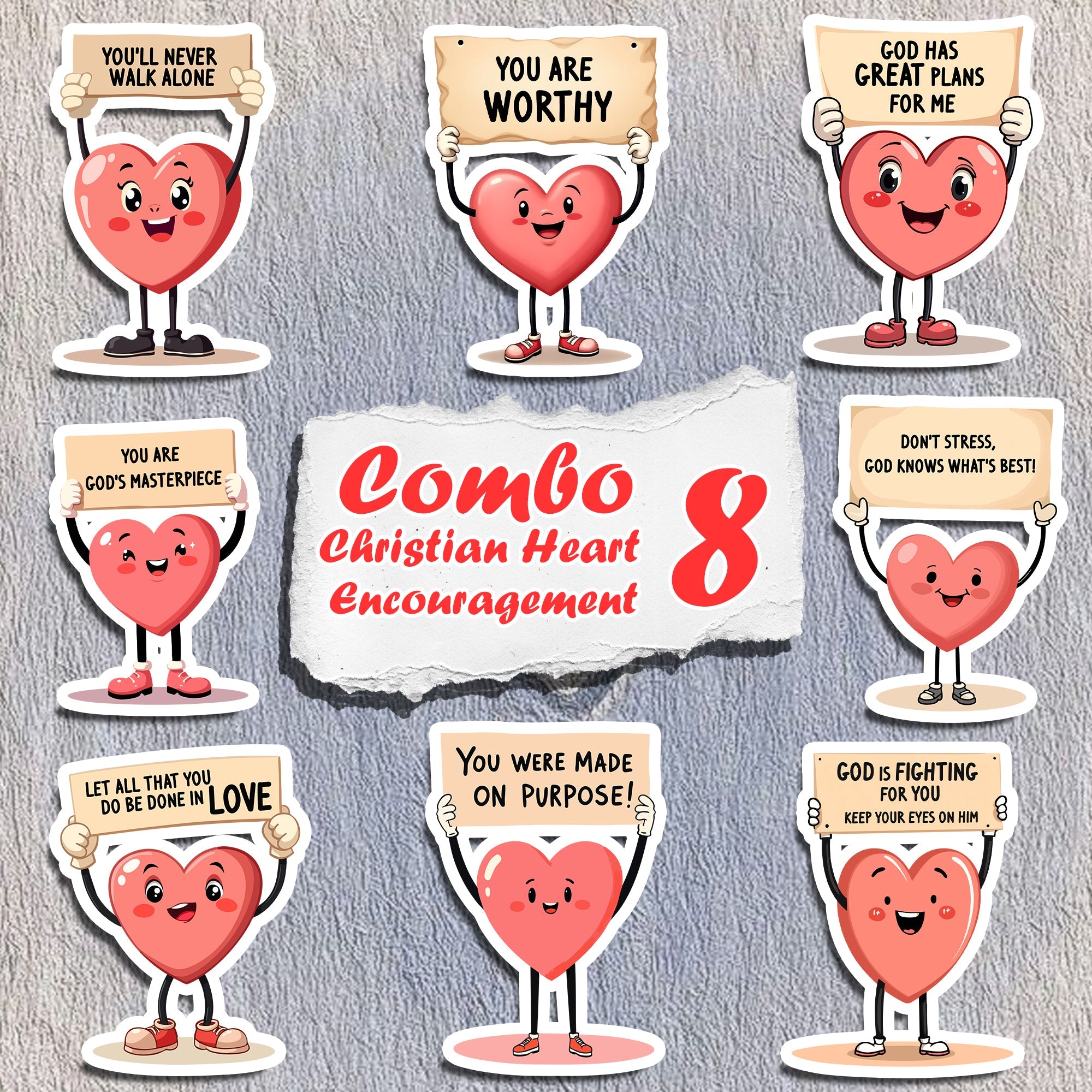 STK62 Christian Heart Sticker Sheet – Encouraging Bible Verse Vinyl Stickers for Laptop, Water Bottle, Journal – Faith Gift for Kids and Teens