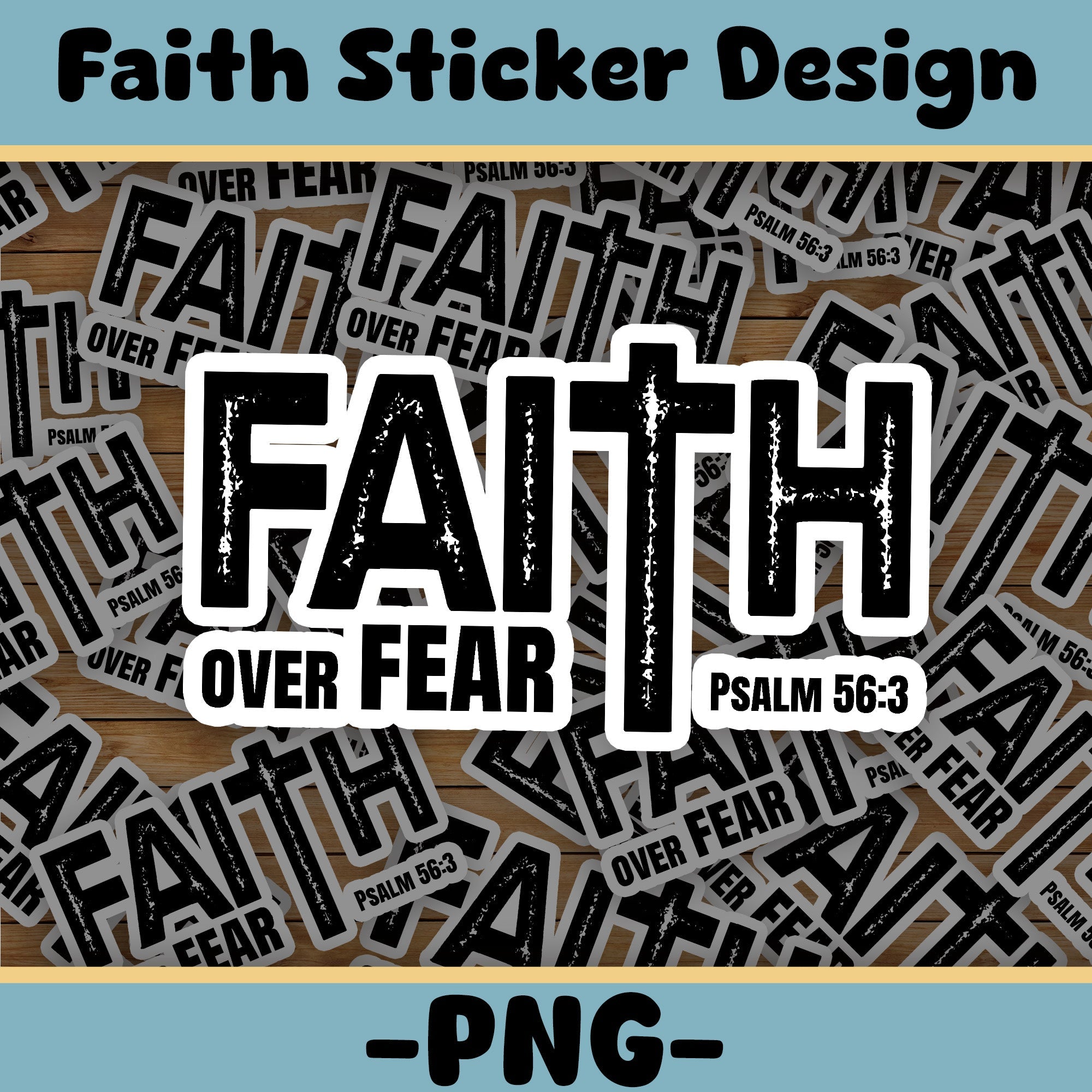 STK51 Faith Over Fear Christian Sticker – Psalm 56:3 Vinyl Decal with Cross Design – Waterproof Bible Verse Sticker for Laptop, Bottle, Journal