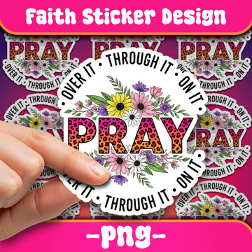 STK131 Christian Pray Sticker – Leopard Print Floral Vinyl Decal, Faith Quote Waterproof for Laptop and Hydro Flask