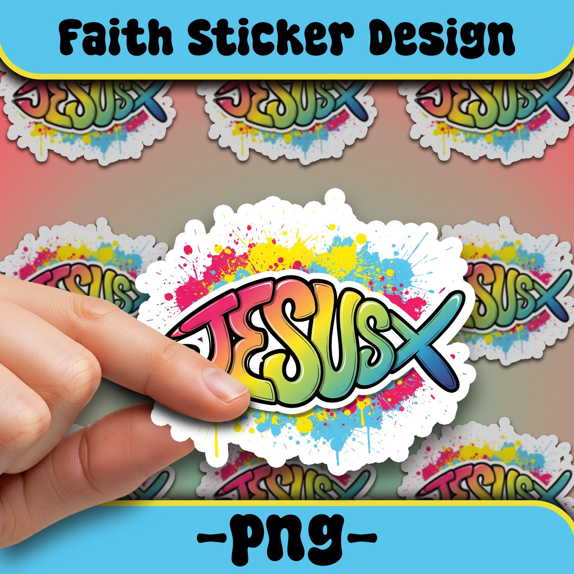 STK116 Colorful Jesus Graffiti Sticker – Christian Waterproof Vinyl Decal – Faith-Based Religious Art for Laptop, Water Bottle, Notebook