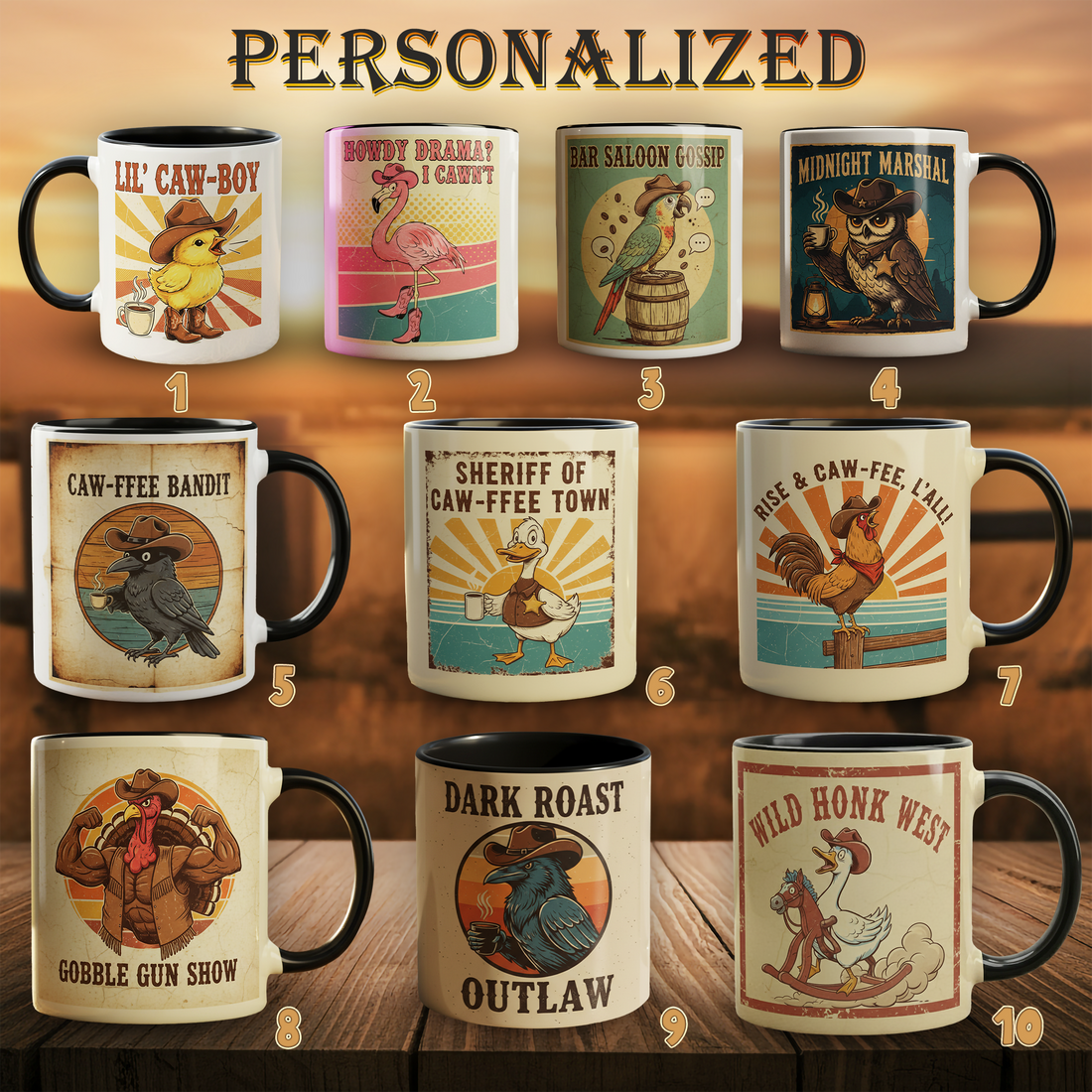 Personalized Mug, Funny Animal Mug, Retro Coffee Cup, Cowboy Mug, Bird Mug, Duck Mug, Owl Mug, Chicken Mug, Vintage Pun Gift, Humor Cup| Mug 54