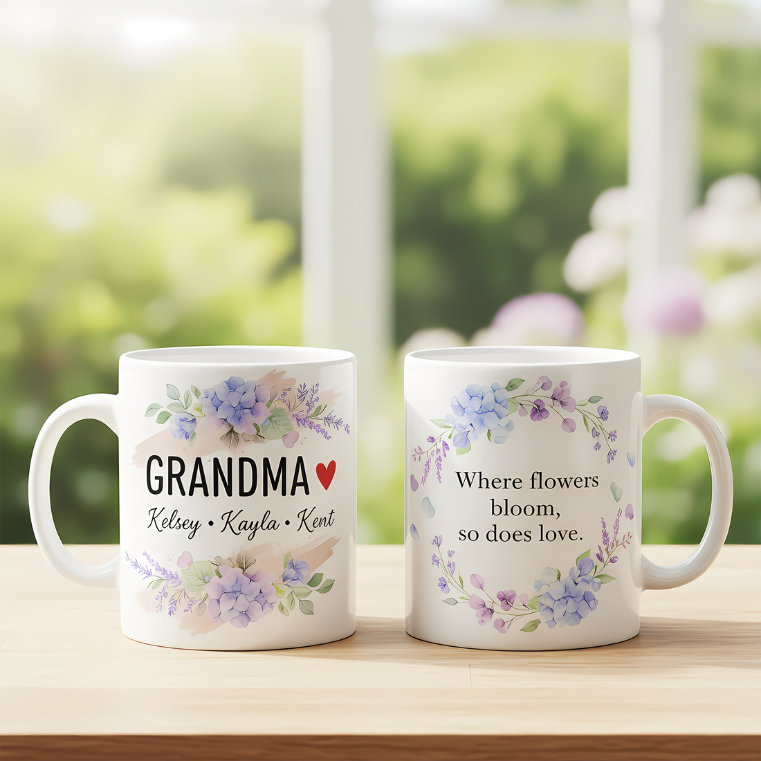 Personalized Grandma Floral Mug, Custom Kids Names Mother’s Day Gift, Flower Quote Coffee Cup for Mom, Birthday Gift for Mom or Grandma|Mug 48