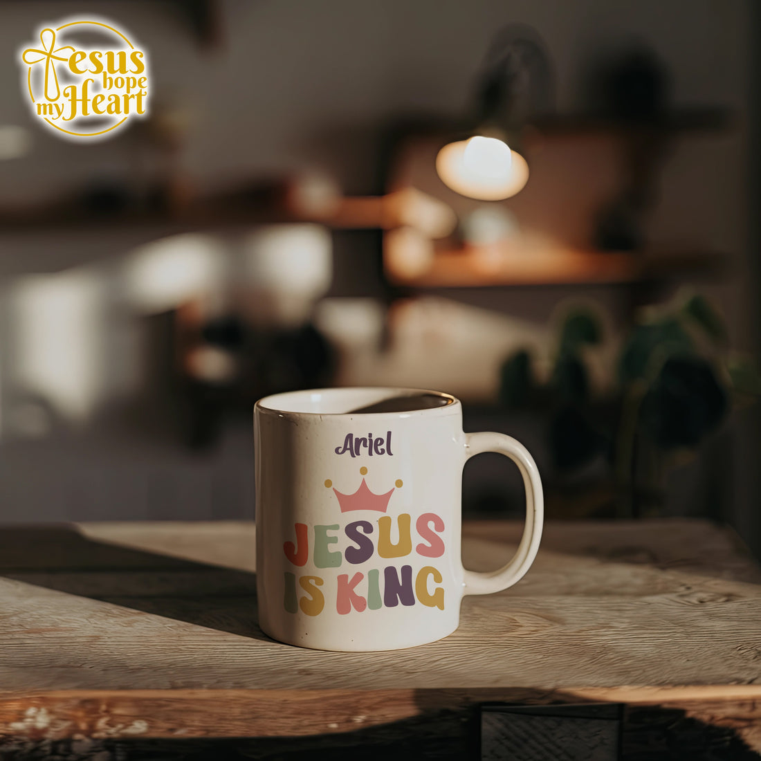 Jesus Is King Personalized Mug, Custom Name Christian Gift, Faith Coffee Cup for Her Him, Religious Mug, 11oz 15oz Ceramic Mug