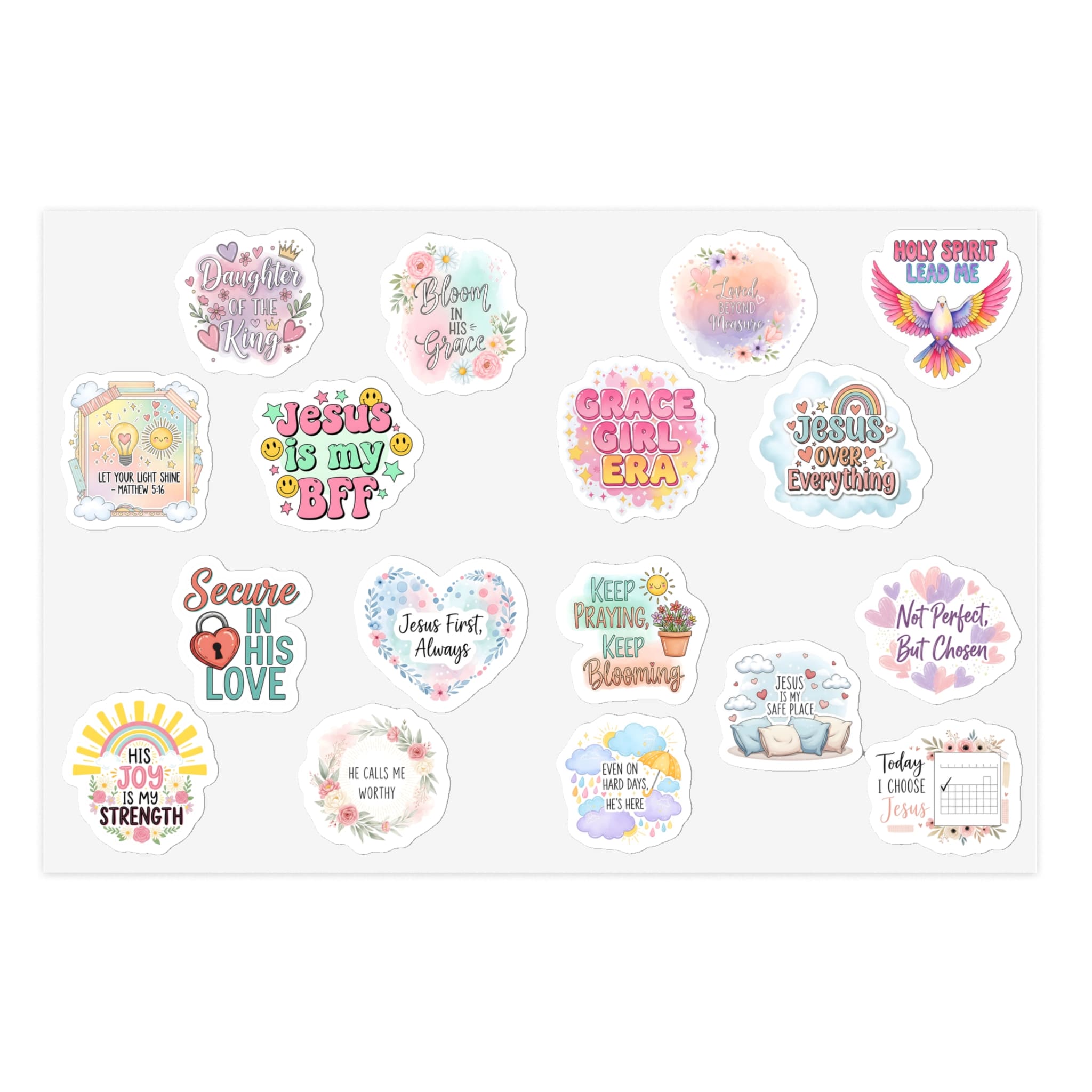STK38 Christian Girl Faith Sticker Pack – Inspirational Vinyl Decals with Bible Quotes – Cute Scripture Stickers for Laptop, Water Bottle, Journal – POD Physical Product