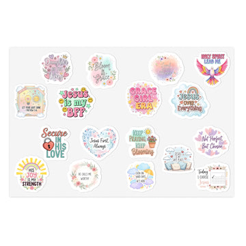 STK38 Christian Girl Faith Sticker Pack – Inspirational Vinyl Decals with Bible Quotes – Cute Scripture Stickers for Laptop, Water Bottle, Journal – POD Physical Product
