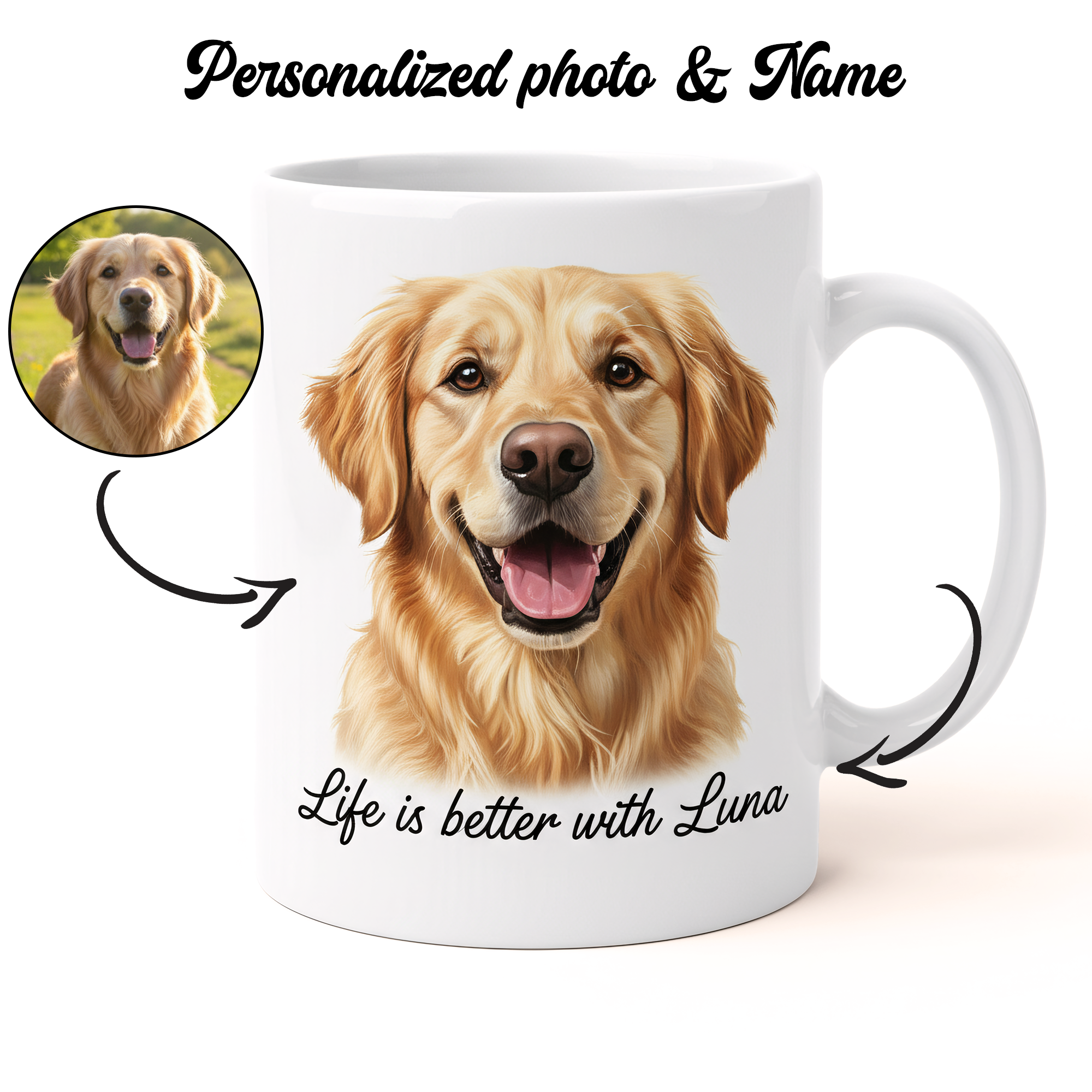 Personalized Pet Photo Mug, Custom Dog Portrait Mug, Pet Lover Gift, Custom Name Mug, Dog Mom Gift, Unique Pet Cup, Photo Coffee Mug| Mug 67
