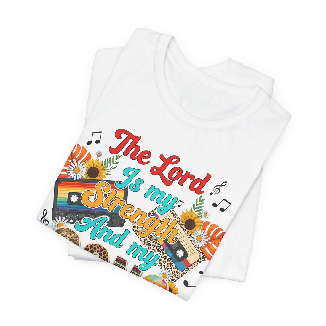The Lord Is My Strength and My Song Shirt – Christian Graphic Tee with Cassette and Flowers – Bible Verse Shirt