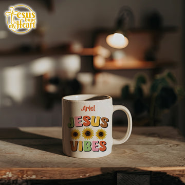 personalized jesus vibes mug – christian gift for women – faith coffee cup with name