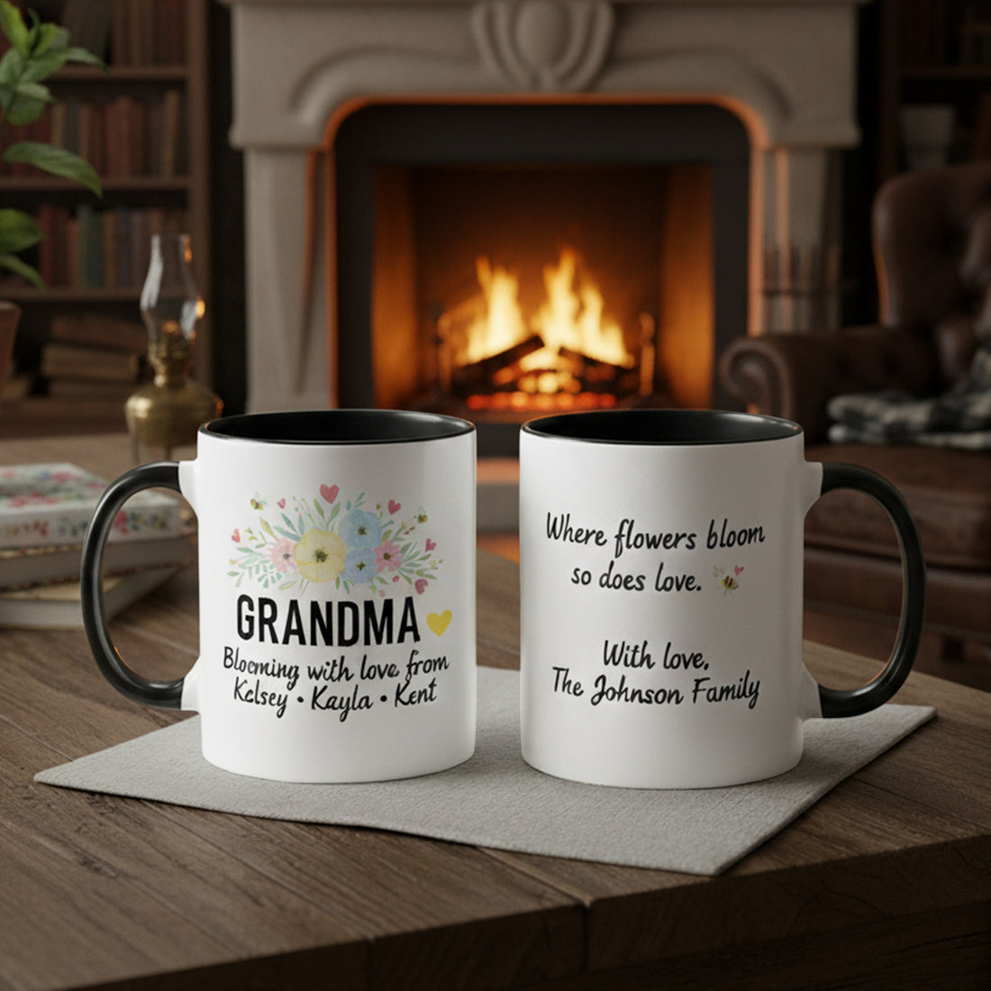 Personalized Grandma Mug Gift, Sentimental Coffee Mug Floral Design, Custom Name Family Mug Gift, Blooming Love Mug| Mug 40