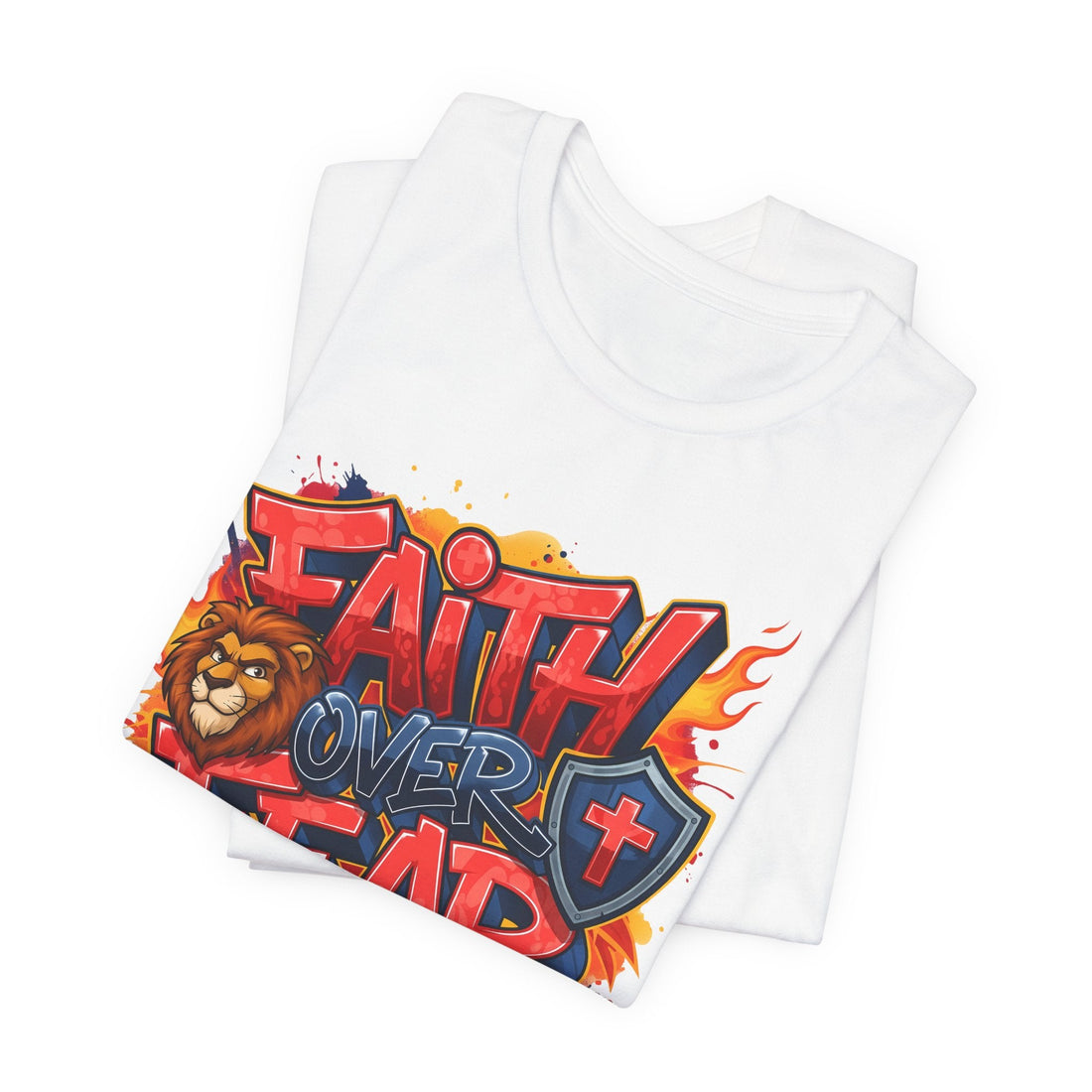 Faith Over Fear Christian T-Shirt, Graffiti Lion of Judah Shirt, Bible Verse Graphic Tee, Bold Christian Apparel, Jesus Streetwear Gift