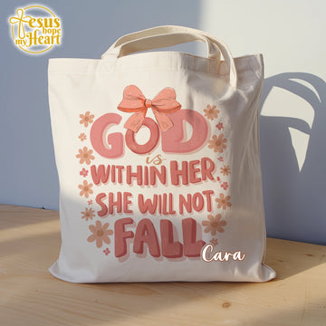Christian Tote Bag - God Is Within Her, She Will Not Fall - Religious Gift - Faith Bible Verse Bag - Christian Gift for Women