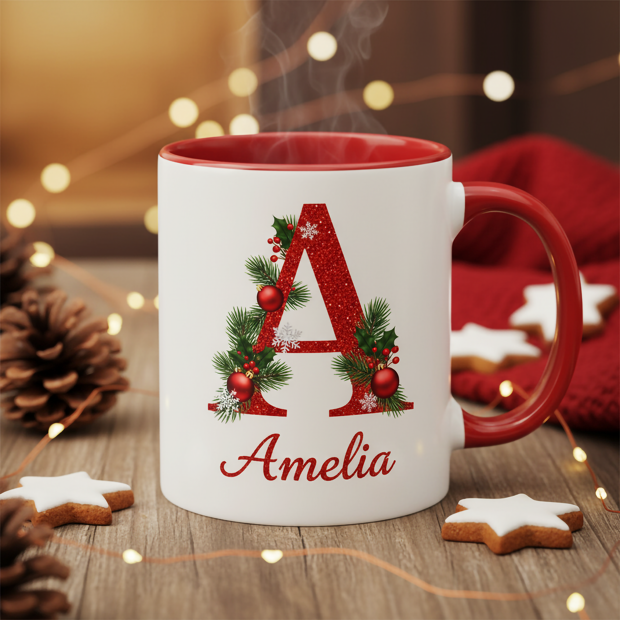 Personalized Mug, Custom Name Mug, Christmas Coffee Mug, Alphabet Initial Mug, Holiday Gift for Family, Custom Holiday Mug|Mug 45