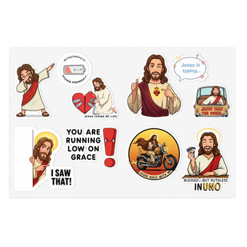 STK08 Funny Jesus Sticker Pack – Christian Meme Vinyl Decals for Laptop, Water Bottle, Journal – Faith Based Gift Set for Teens and Adults