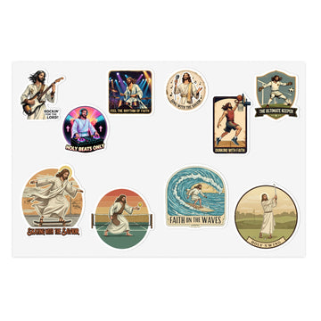 STK02 Jesus Sports and Music Sticker Pack – Funny Christian Vinyl Decals for Laptop, Water Bottle, Skateboard – Faith-Based POD Gift Set of 10