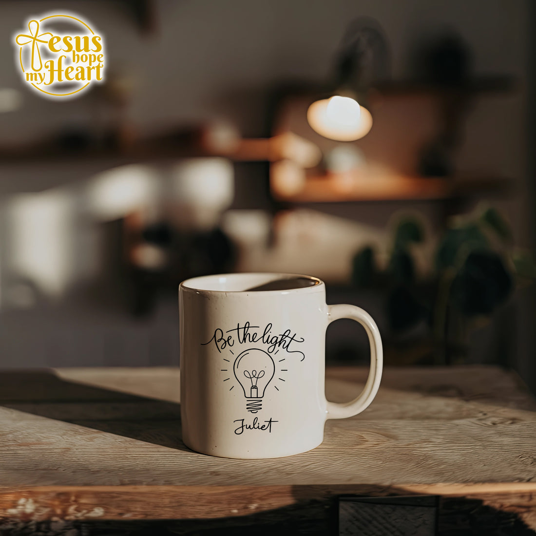 Be The Light Personalized Mug, Custom Christian Gift Mug, Faith Coffee Cup, Inspirational Mug for Her, 11oz 15oz Ceramic