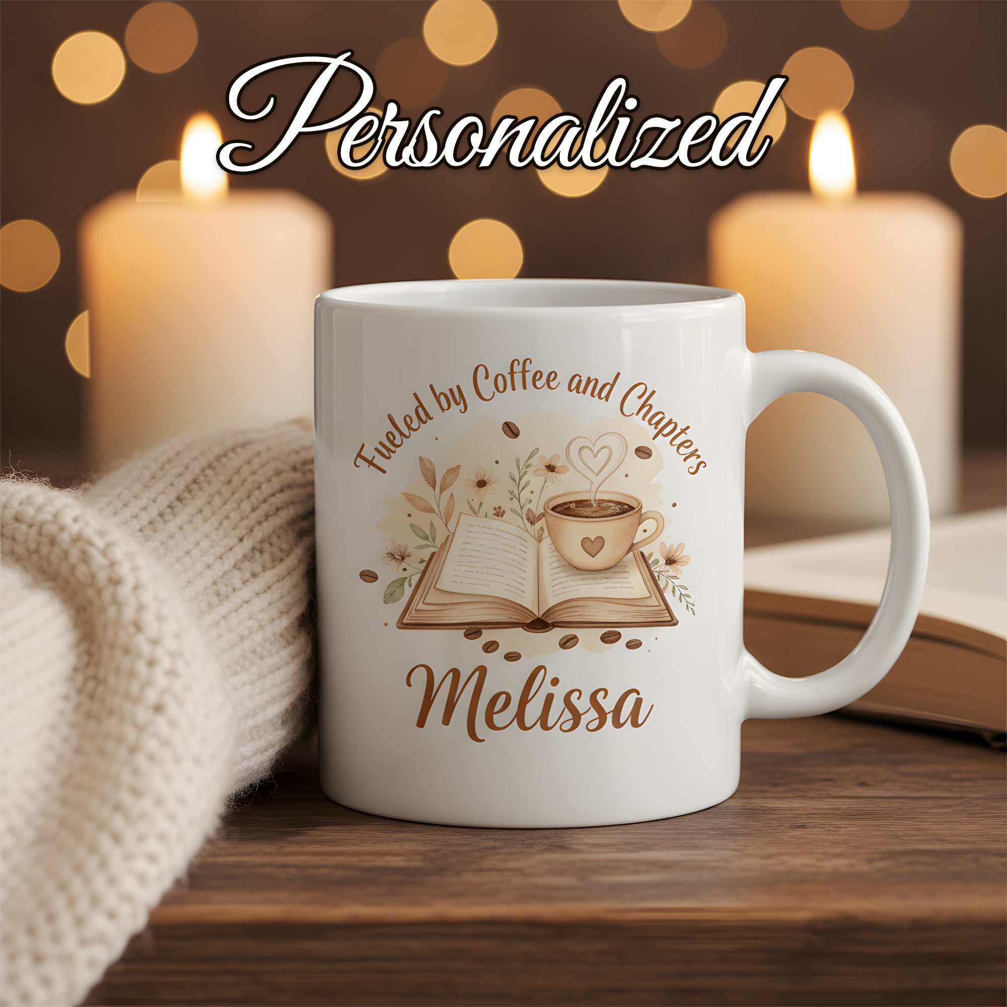 Coffee Lover Mug Personalized, Custom Name Coffee Cup, Book Lover Gift Mug, Fuelled by Coffee and Chapters, Reading Mug Gift| Mug 56