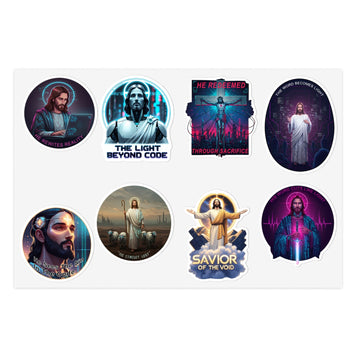 STK84 Christian Cyberpunk Jesus Stickers Pack – Futuristic Bible Verse Vinyl Decals – Waterproof Faith-Based Laptop and Water Bottle Stickers