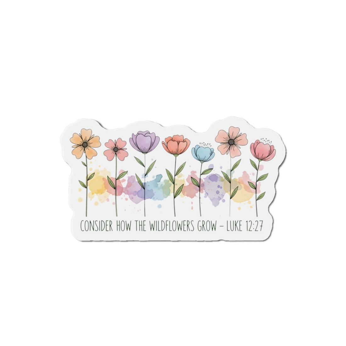 STK23 Wildflower Bible Verse Sticker – Luke 12:27 Christian Vinyl Decal – 3 Inch Waterproof Floral Scripture Sticker for Laptop or Water Bottle