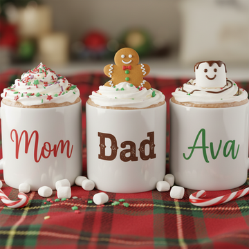 Personalized Christmas Mug with Custom Name, Family Hot Cocoa Cup for Mom Dad Kids, Holiday Marshmallow Gingerbread Gift for Cozy Winter Nights| Mug 33