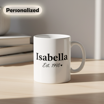 Personalized Name Mug, Custom Est Year Coffee Cup, Minimalist Custom Mug, Gift for Her, Name Mug Gift, Unique Ceramic Cup for Women| Mug 69