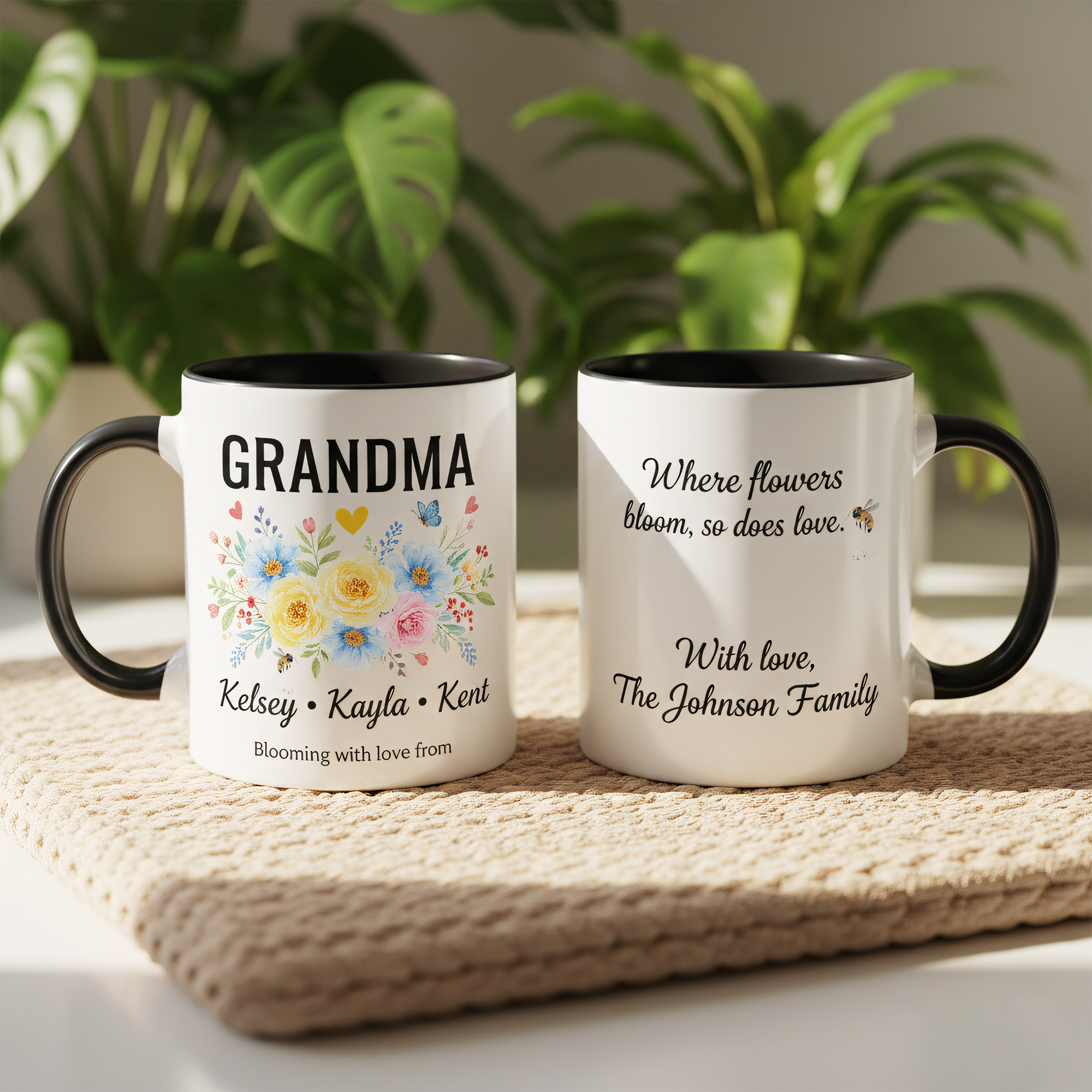 Personalized Grandma Mug Gift, Custom Name Floral Coffee Cup, Blooming Love Family Mug, Sentimental Grandmother Gift From Kids|Mug 43