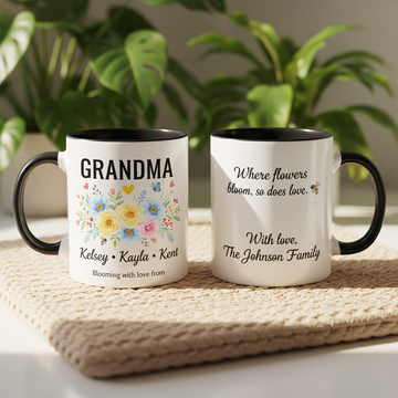 Personalized Grandma Mug Gift, Custom Name Floral Coffee Cup, Blooming Love Family Mug, Sentimental Grandmother Gift From Kids|Mug 43
