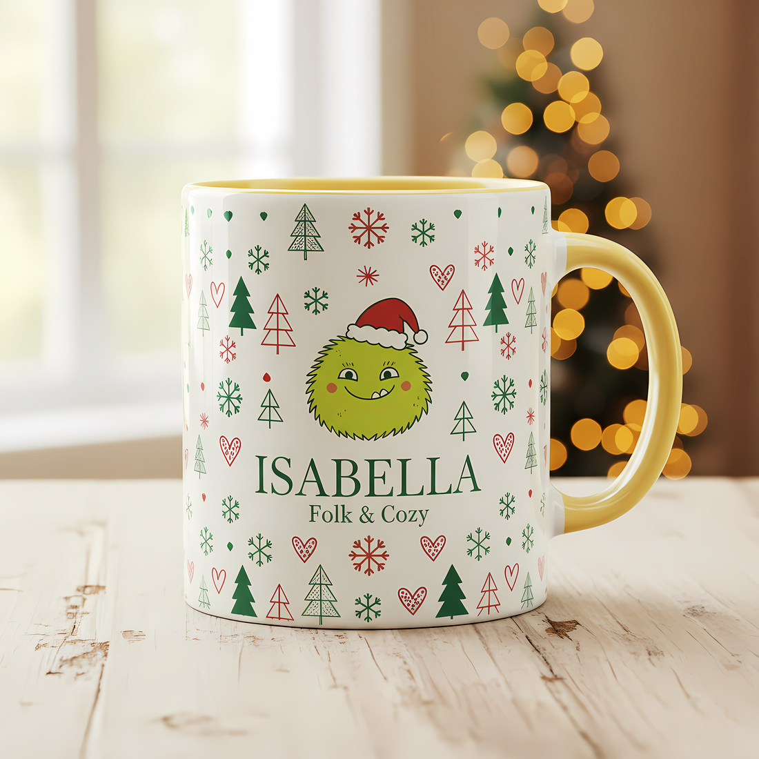 Personalized Winter Cozy Mug with Custom Name, Cute Monster Christmas Coffee Cup, Unique Holiday Gift Idea for Kids, Friends and Family| Mug 02