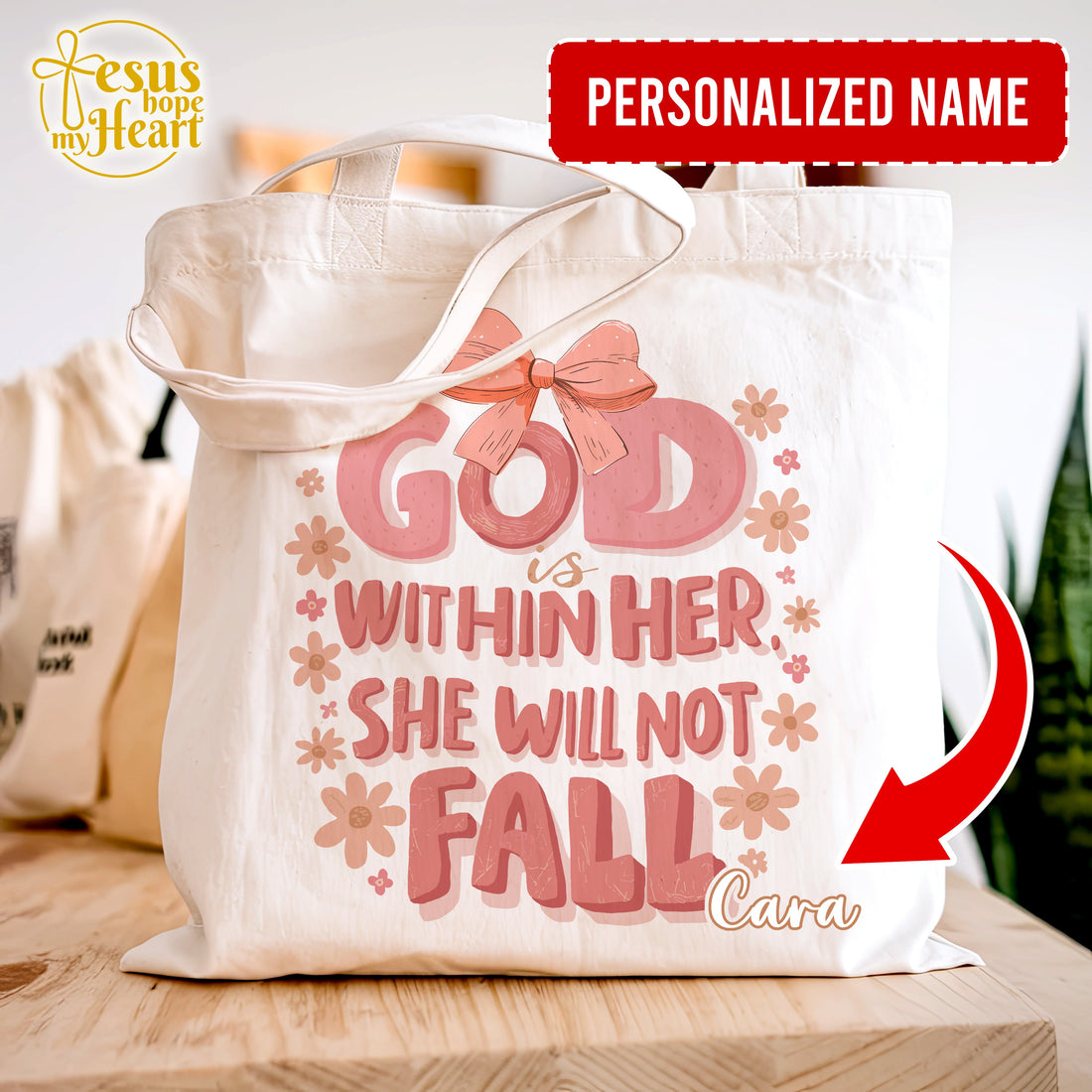 Christian Tote Bag - God Is Within Her, She Will Not Fall - Religious Gift - Faith Bible Verse Bag - Christian Gift for Women