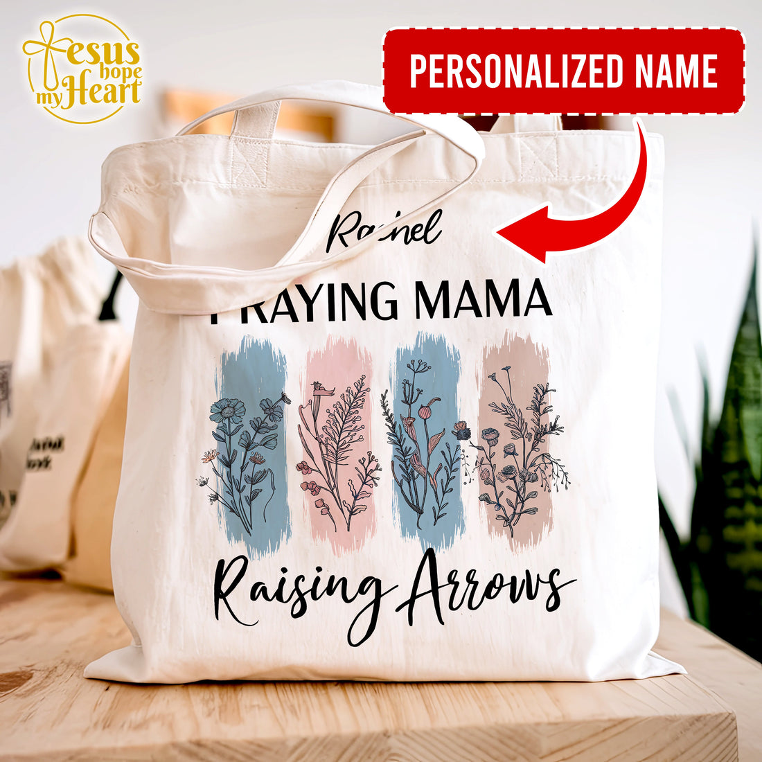 Praying Mama Tote Bag Personalized, Christian Mom Gift, Raising Arrows Faith Bag, Mother’s Day Gift, Religious Gift for Her