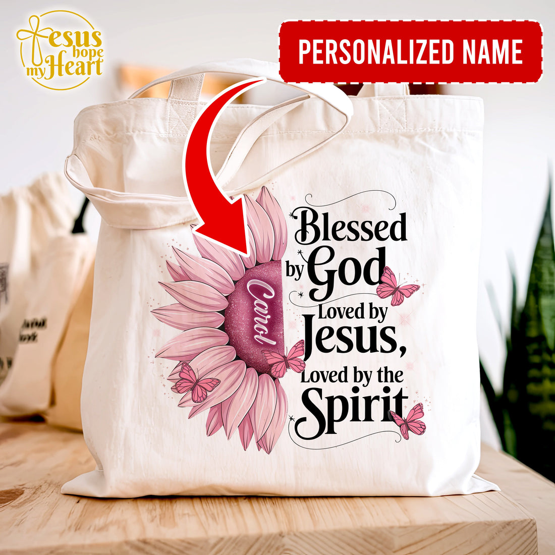 Blessed by God Tote Bag Personalized, Christian Gift for Women, Faith Canvas Bag, Mother's Day Gift