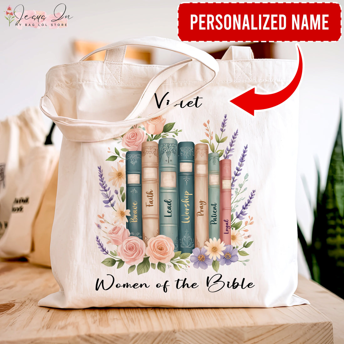 Personalized Women of the Bible Tote Bag, Christian Book Design, Faith-Based Floral Canvas Bag, Religious Gift for Women, Bible Verse Tote