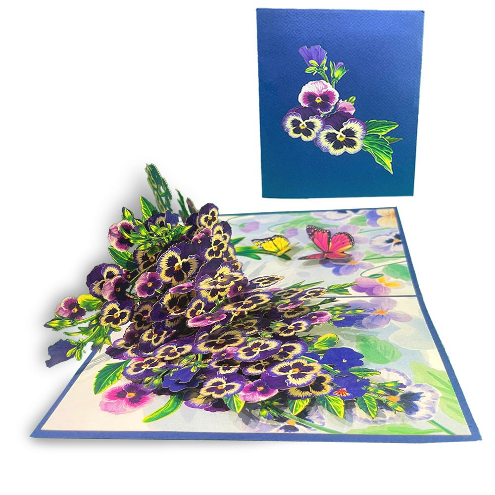 Mother's Day 3D Flower Card – Purple Pansy Pop Up Card with Butterfly – Unique Floral Greeting Card for Mom