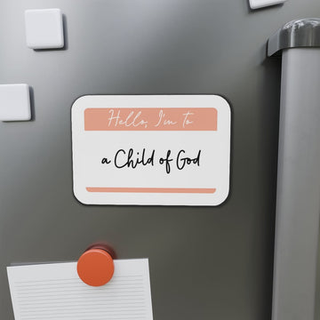 STK65 Child of God Name Tag Sticker – Christian Vinyl Faith Decal for Laptop, Water Bottle, Journal – Cute Hello My Name Is Design